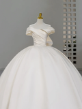 Princess Bridal Dress Ball Gown Off The Shoulder Ivory Satin Wedding Dress With Pleated Wedding Dresses Modest Wedding Gowns HZ1121