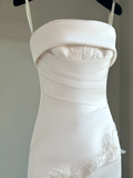 Unique Wedding Dress Ball Gown Strapless Satin White Sleeveless Long Wedding Dresses Bridal Gowns HZ1121