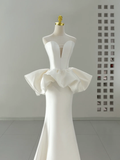 Unique Wedding Dress Mermaid Sweetheart Satin White Sleeveless Long Wedding Dresses Bridal Gowns HZ1121