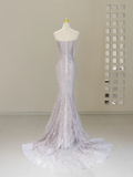 Sexy Mermaid Strapless Lilac Sequin Long Prom Dresses Party Dress 20th Birthday Outfits Graduation Dresses HZ1121
