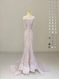 Sexy Mermaid Strapless Lilac Sequin Long Prom Dresses Party Dress 20th Birthday Outfits Graduation Dresses HZ1121