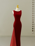 Sexy Mermaid Scoop Neck Velvet Burgundy Long Prom Dresses Party Dress 20th Birthday Outfits Graduation Dresses HZ1121