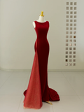 Sexy Mermaid Scoop Neck Velvet Burgundy Long Prom Dresses Party Dress 20th Birthday Outfits Graduation Dresses HZ1121