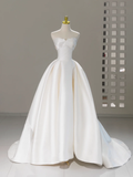 Timeless Bridal Dress Ball Gown Sweetheart Satin White Long Wedding Dress Boho Wedding Dresses Modest Wedding Gowns HZ1121