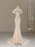 Unique Wedding Dress Mermaid Off The Shoulder Sequin Long Wedding Dresses Bridal Gowns HZ1121
