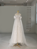 Unique Wedding Dress A Line Off The Shoulder Sequin Short Sleeves Wedding Dresses Bridal Gowns HZ1121
