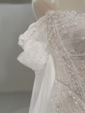 Unique Wedding Dress A Line Off The Shoulder Sequin Short Sleeves Wedding Dresses Bridal Gowns HZ1121