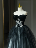 Pretty Ball Gown Strapless Black Tulle Long Lace Quinceanera Dress Formal Gowns Sweet 17 Dresses Vestido De 15 Anos Sweet 16 Dress HZ1121