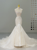Dreamy Wedding Gown Bridal Dress Mermaid Square Neck Lace Tulle Wedding Dress Long Sleeves Wedding Dresses Modest Wedding Gowns HZ1121
