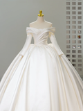 Unique Wedding Dress Ball Gown Off The Shoulder Satin Long Sleeves Wedding Dresses Bridal Gowns HZ1121