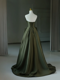 Simple A Line Sweetheart Satin Green Long Prom Dresses Party Dress 21st Birthday Outfits Graduation Dresses HZ1121