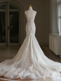 Classic Wedding Gown Bridal Dress Mermaid Square Neck Lace Tulle Wedding Dress Long Wedding Dresses Modest Wedding Gowns HZ1121