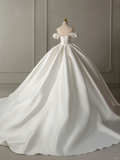 Elegant Wedding Dress Ball Gown Off The Shoulder Satin Short Sleeves Wedding Dresses Bridal Gowns HZ1121
