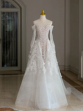 Unique Wedding Dress A Line Off The Shoulder Lace Long Sleeves 70s Wedding Dresses Bridal Gowns HZ1121