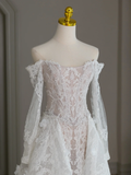 Unique Wedding Dress A Line Off The Shoulder Lace Long Sleeves 70s Wedding Dresses Bridal Gowns HZ1121