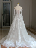 Unique Wedding Dress A Line Off The Shoulder Lace Long Sleeves 70s Wedding Dresses Bridal Gowns HZ1121