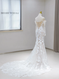Unique Wedding Dress Mermaid Off The Shoulder Lace Long Sleeves 70s Wedding Dresses Bridal Gowns HZ1121