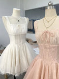 Cute Ball Gown Square Neck Lace Pink Short Mini Formal 8th Grade Homecoming Dresses Middle School Short Cocktail Dress Hoco Outfits HZ1121