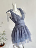 Cute A Line V Neck Tulle Gray Formal 8th Grade Homecoming Dresses Middle School Short Cocktail Gowns Graduation Dress Hoco Outfits HZ1121