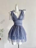 Cute A Line V Neck Tulle Gray Formal 8th Grade Homecoming Dresses Middle School Short Cocktail Gowns Graduation Dress Hoco Outfits HZ1121