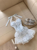 Cute A Line Halter Light Blue Tulle Formal 8th Grade Homecoming Dresses Middle School Short Cocktail Gowns Graduation Dress Hoco Outfits HZ1121