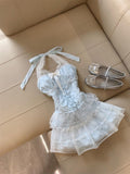 Cute A Line Halter Light Blue Tulle Formal 8th Grade Homecoming Dresses Middle School Short Cocktail Gowns Graduation Dress Hoco Outfits HZ1121