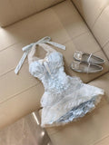 Cute A Line Halter Light Blue Tulle Formal 8th Grade Homecoming Dresses Middle School Short Cocktail Gowns Graduation Dress Hoco Outfits HZ1121