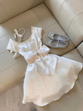 Cute A Line White Satin Pearls Formal 8th Grade Homecoming Dresses Middle School Short Cocktail Gowns Graduation Dress Hoco Outfits HZ1121
