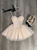 Cute A Line Spaghetti Straps Pink Tulle Formal 8th Grade Homecoming Dresses Middle School Short Cocktail Gowns Graduation Dress Hoco Outfits HZ1121