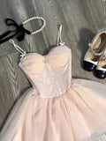 Cute A Line Spaghetti Straps Pink Tulle Formal 8th Grade Homecoming Dresses Middle School Short Cocktail Gowns Graduation Dress Hoco Outfits HZ1121