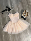 Cute A Line Spaghetti Straps Pink Tulle Formal 8th Grade Homecoming Dresses Middle School Short Cocktail Gowns Graduation Dress Hoco Outfits HZ1121