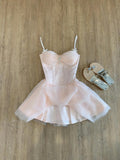 Cute A Line Spaghetti Straps Pink Tulle Formal 8th Grade Homecoming Dresses Middle School Short Birthday Gowns Graduation Dress Hoco Outfits HZ1121
