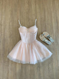 Cute A Line Spaghetti Straps Pink Tulle Formal 8th Grade Homecoming Dresses Middle School Short Birthday Gowns Graduation Dress Hoco Outfits HZ1121