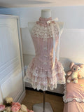 Cute A Line High Neck Pink Satin Lace Formal 8th Grade Homecoming Dresses Middle School Short Cocktail Gowns Graduation Dress Hoco Outfits HZ1121