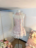 Cute A Line High Neck Pink Satin Lace Formal 8th Grade Homecoming Dresses Middle School Short Cocktail Gowns Graduation Dress Hoco Outfits HZ1121