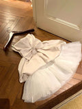 Cute Ball Gown Strapless White Satin Formal 8th Grade Homecoming Dresses Middle School Short Cocktail Gowns Graduation Dress Hoco Outfits HZ1121