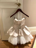 Cute Ball Gown Strapless White Satin Formal 8th Grade Homecoming Dresses Middle School Short Cocktail Gowns Graduation Dress Hoco Outfits HZ1121