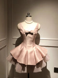 Unique A line Scoop Pink Satin Short Mini Formal 8th Grade Homecoming Dresses Middle School Short Cocktail Dress Hoco Outfits HZ1121