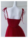 Modest A Line Spaghetti Straps Red Tulle Formal 8th Grade Homecoming Dresses Middle School Tea Length Birthday Gowns Graduation Dress Hoco Outfits HZ1121