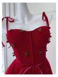 Modest A Line Spaghetti Straps Red Tulle Formal 8th Grade Homecoming Dresses Middle School Tea Length Birthday Gowns Graduation Dress Hoco Outfits HZ1121