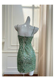 Modest Sheath Spaghetti Straps Sequin Green Formal 8th Grade Homecoming Dresses Middle School Short Birthday Gowns Graduation Dress Hoco Outfits HZ1121