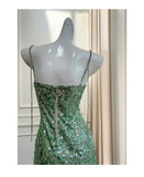 Modest Sheath Spaghetti Straps Sequin Green Formal 8th Grade Homecoming Dresses Middle School Short Birthday Gowns Graduation Dress Hoco Outfits HZ1121