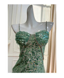 Modest Sheath Spaghetti Straps Sequin Green Formal 8th Grade Homecoming Dresses Middle School Short Birthday Gowns Graduation Dress Hoco Outfits HZ1121