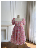 Unique Ball Gown Square Neck Floral Pink Short Mini Formal 8th Grade Homecoming Dresses Middle School Short Cocktail Dress Hoco Outfits HZ1121