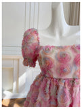 Unique Ball Gown Square Neck Floral Pink Short Mini Formal 8th Grade Homecoming Dresses Middle School Short Cocktail Dress Hoco Outfits HZ1121