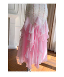 Sexy Mermaid Spaghetti Straps Pink Chiffon Long Prom Dresses Party Dress 20th Birthday Outfits Graduation Dresses HZ1121