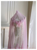 Sexy Mermaid Spaghetti Straps Pink Chiffon Long Prom Dresses Party Dress 20th Birthday Outfits Graduation Dresses HZ1121