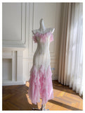 Sexy Mermaid Spaghetti Straps Pink Chiffon Long Prom Dresses Party Dress 20th Birthday Outfits Graduation Dresses HZ1121