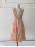 Modest A Line Halter V Neck Blush Pink Chiffon Formal 8th Grade Homecoming Dresses Middle School Short Birthday Gowns Graduation Dress Hoco Outfits HZ1121