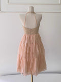 Modest A Line Halter V Neck Blush Pink Chiffon Formal 8th Grade Homecoming Dresses Middle School Short Birthday Gowns Graduation Dress Hoco Outfits HZ1121